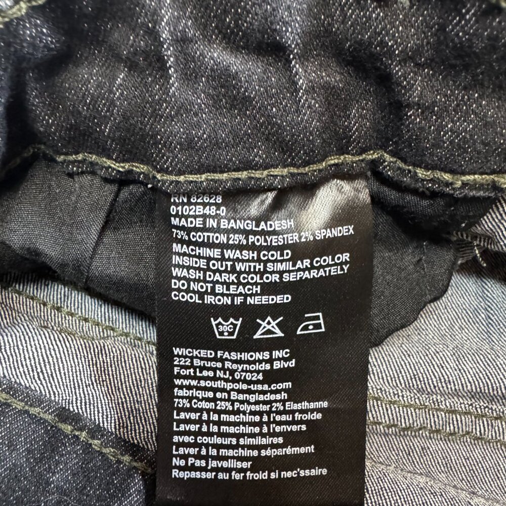 NWOT Southpole Jeans Mens 34x34 Black Skinny Distressed Paint Splatter Acid Wash - Picture 3 of 7